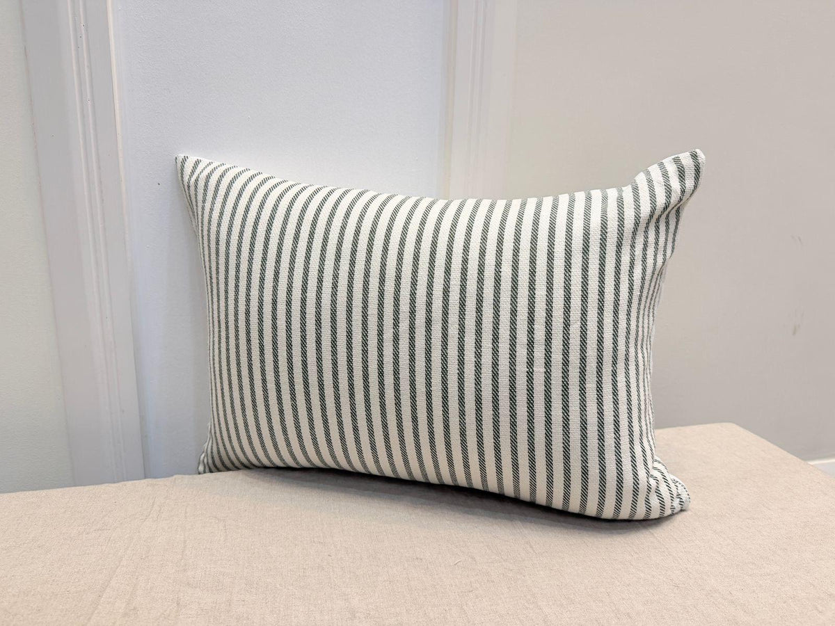 Green striped cotton lumbar pillow cover - view 7
