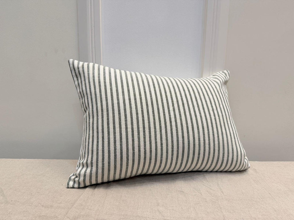 Green striped cotton lumbar pillow cover - view 8