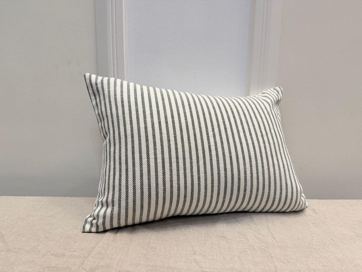 Green striped cotton lumbar pillow cover - view 8