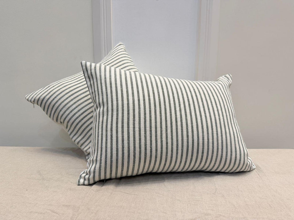 Green striped cotton lumbar pillow cover - view 9