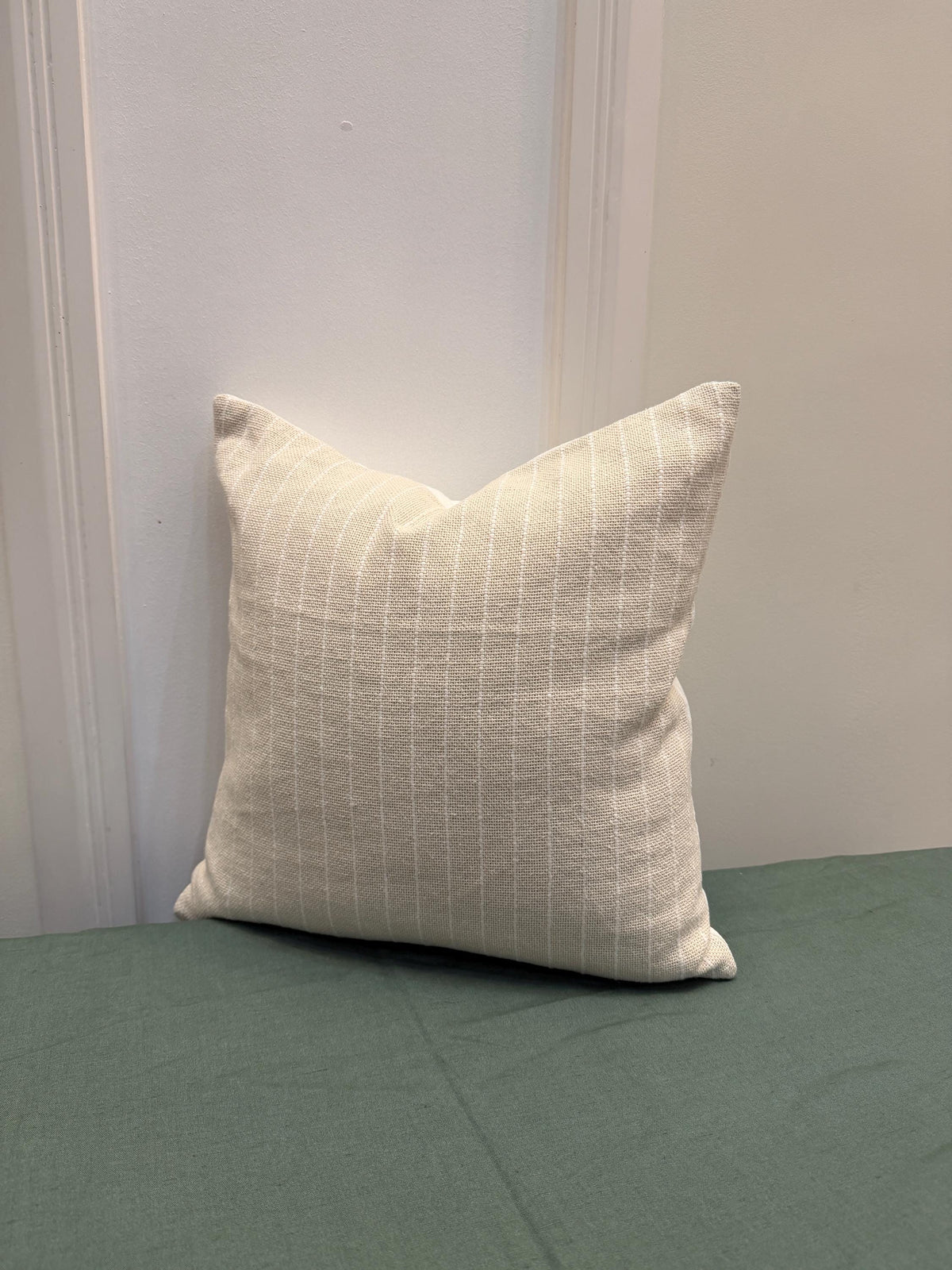 Ivory woven stripe cotton pillow cover
