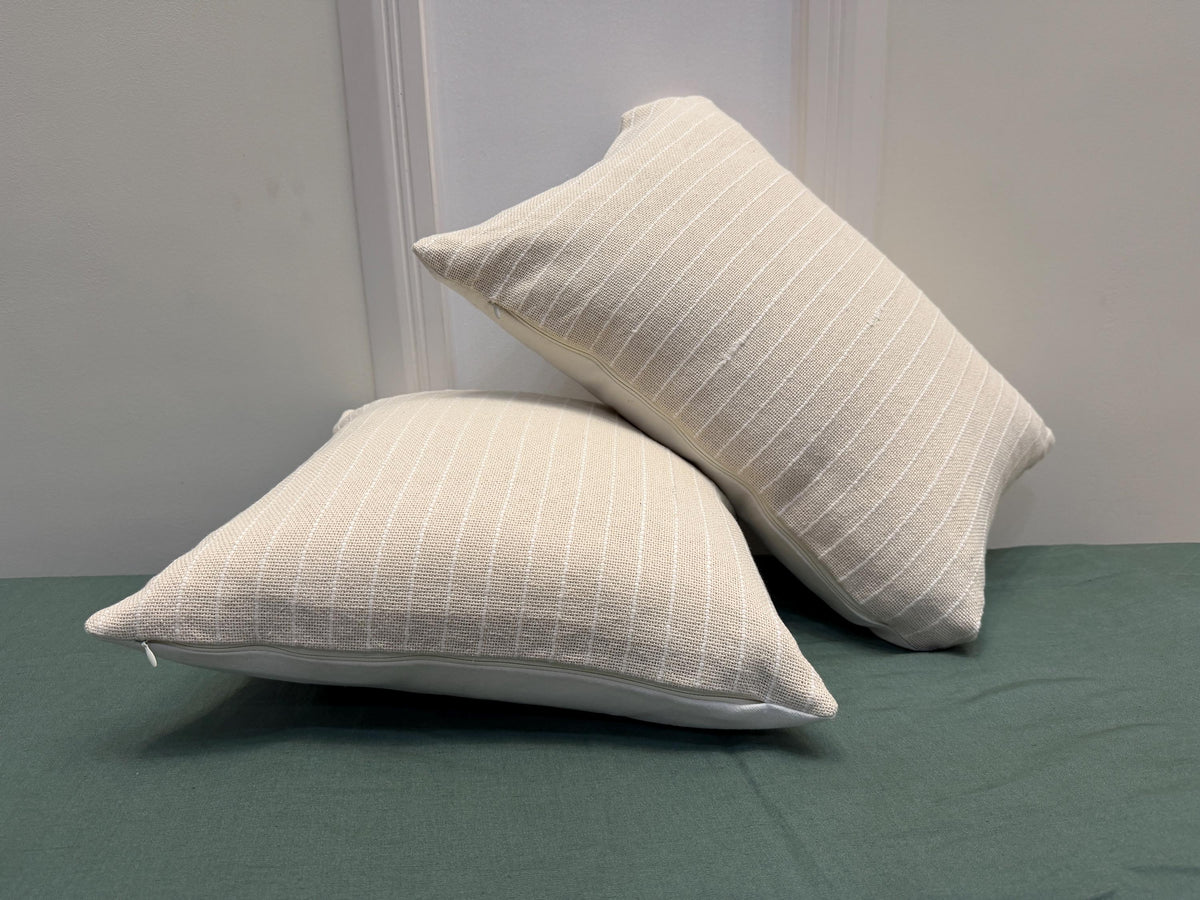 Ivory woven stripe cotton pillow cover - view 10