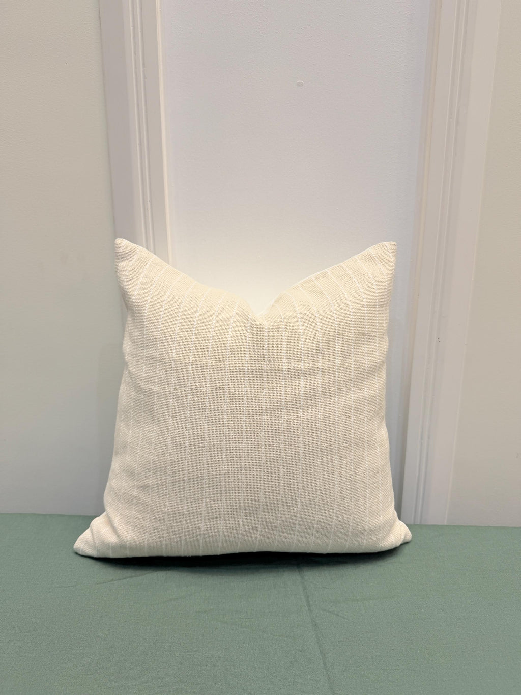 Ivory woven stripe cotton pillow cover - view 2
