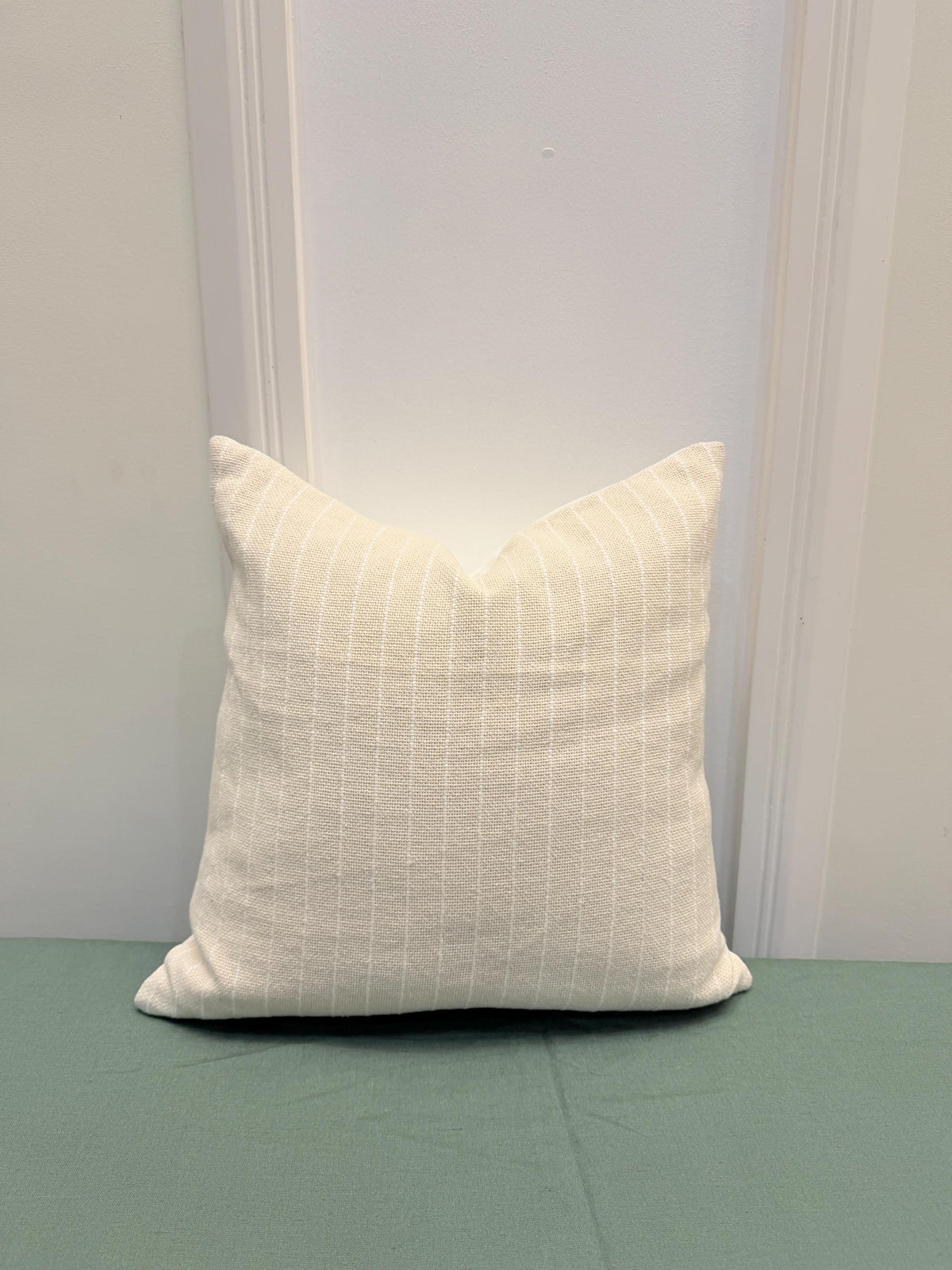 Ivory woven stripe cotton pillow cover - view 2