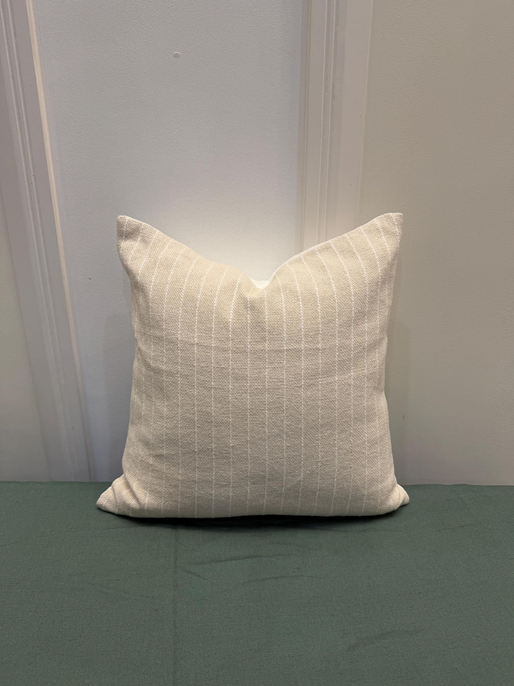 Ivory woven stripe cotton pillow cover - view 3