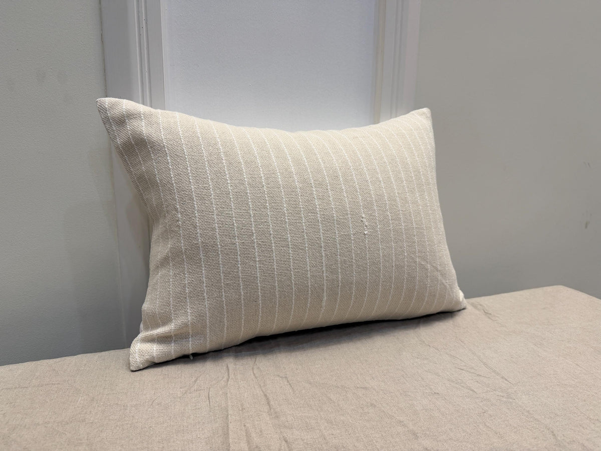 Ivory woven stripe cotton pillow cover - view 4