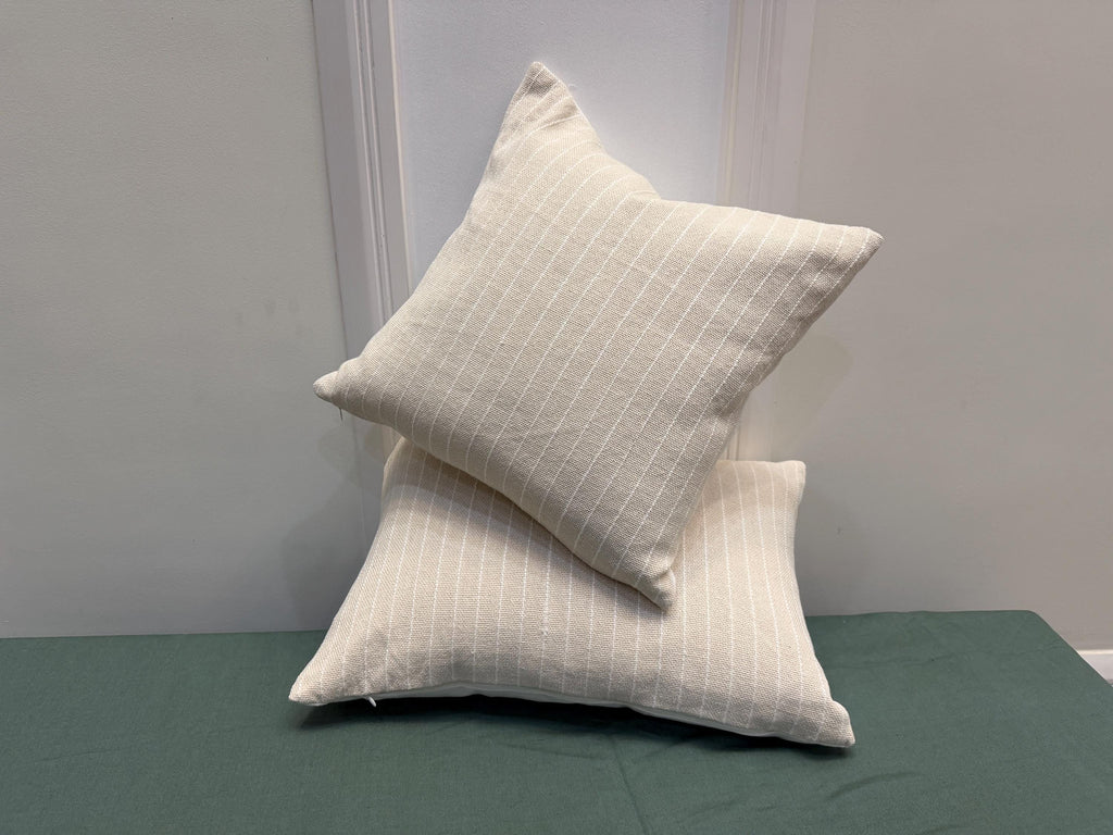 Ivory woven stripe cotton pillow cover - view 5