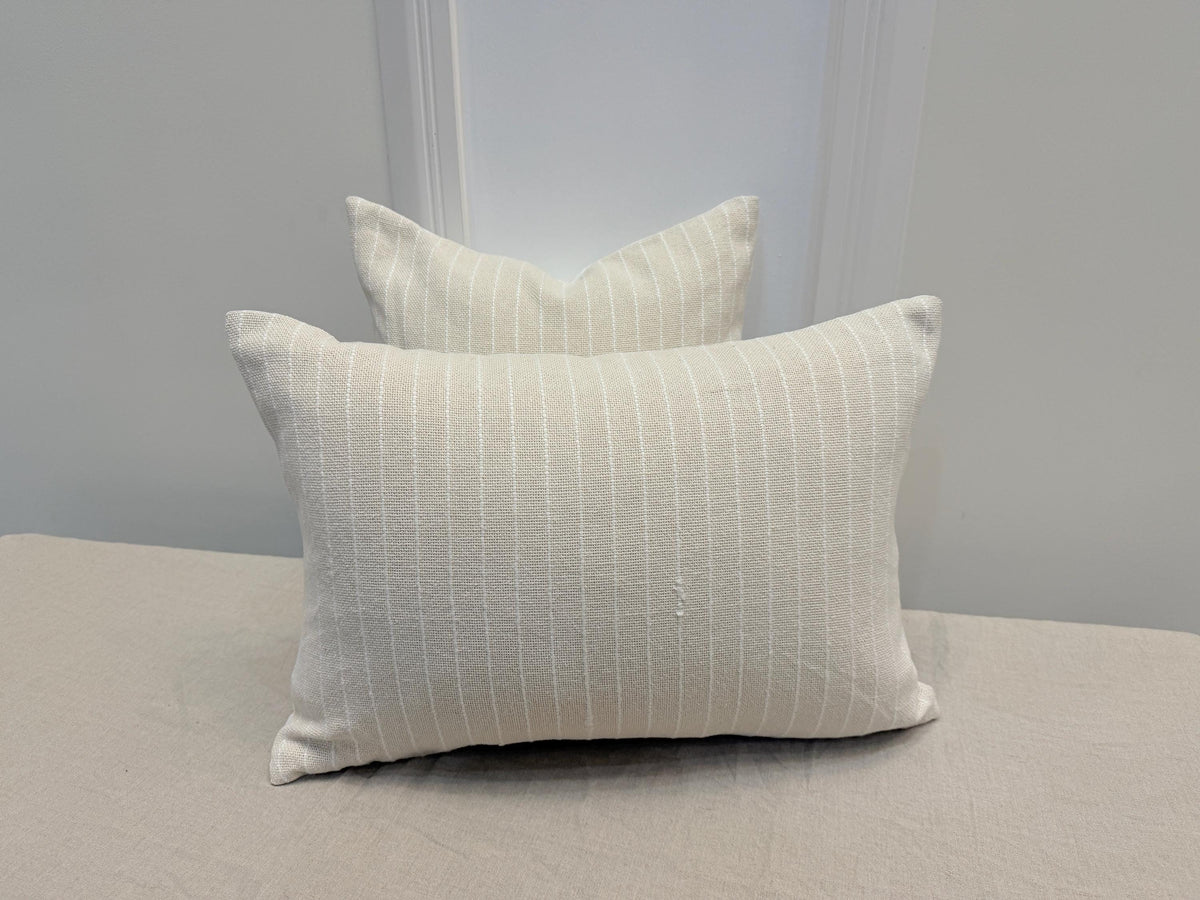 Ivory woven stripe cotton pillow cover - view 6