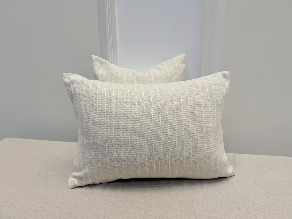 Ivory woven stripe cotton pillow cover - view 7