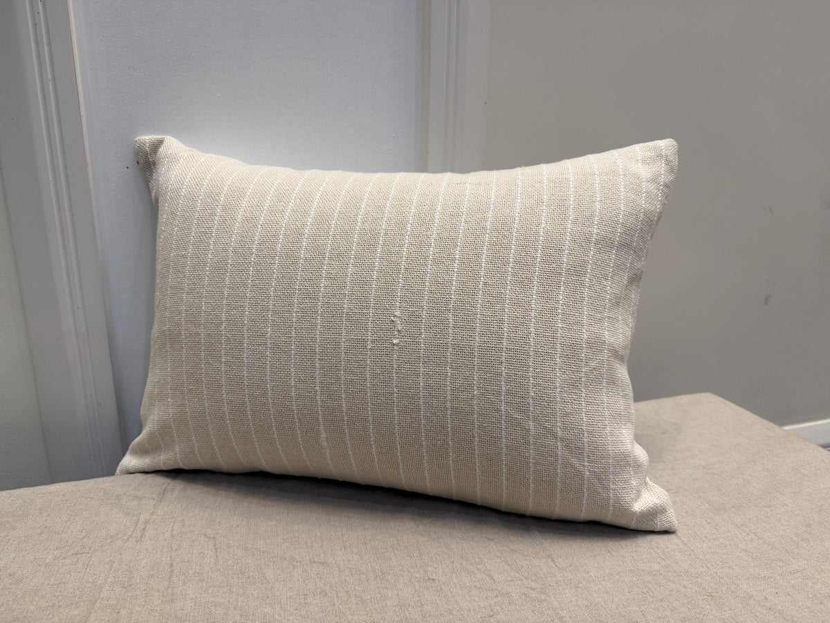 Ivory woven stripe cotton pillow cover - view 8
