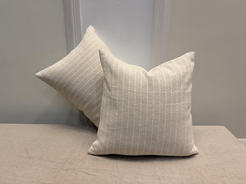 Ivory woven stripe cotton pillow cover - view 9