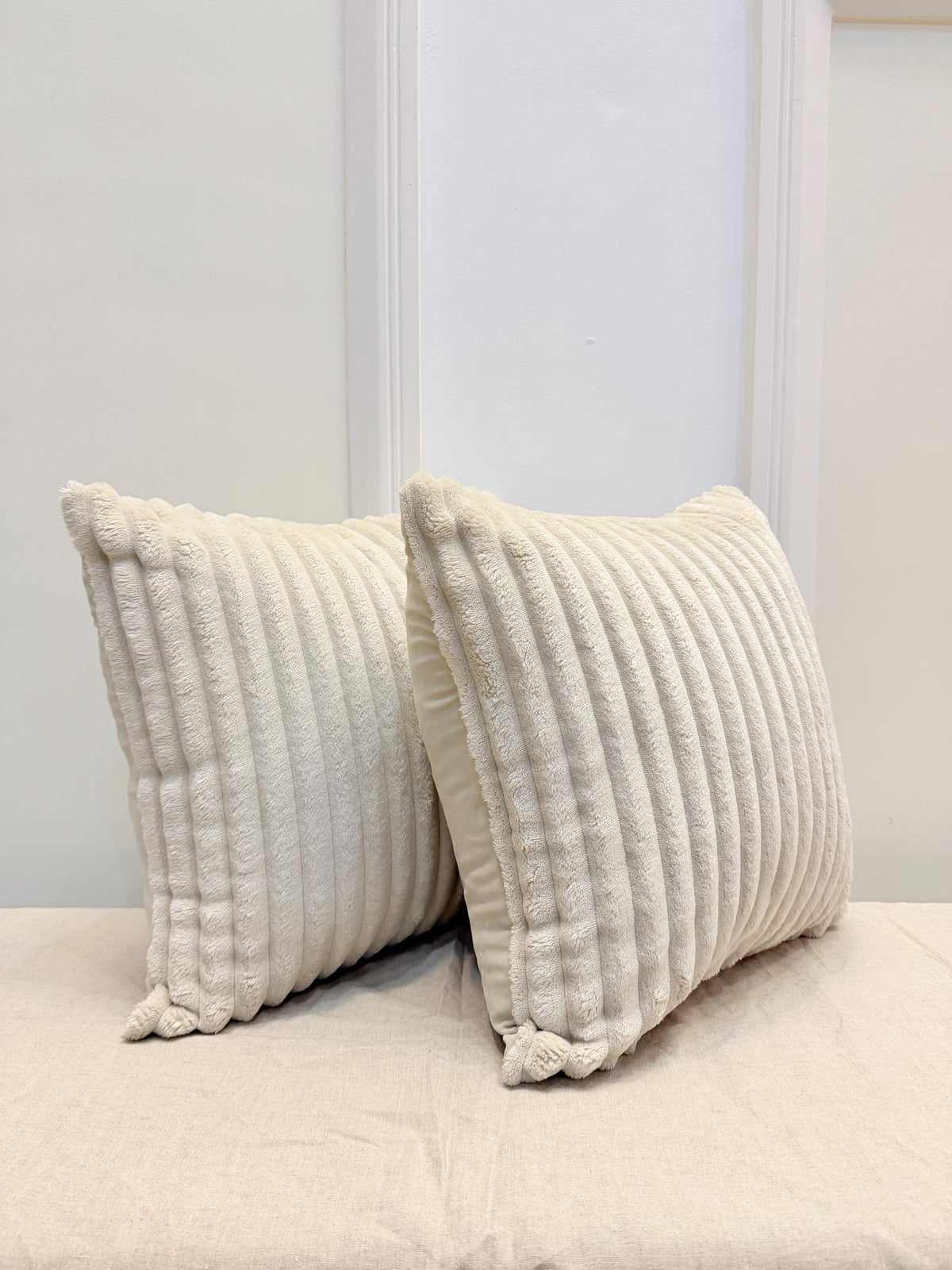 Ivory cream ribbed textured pillow cover