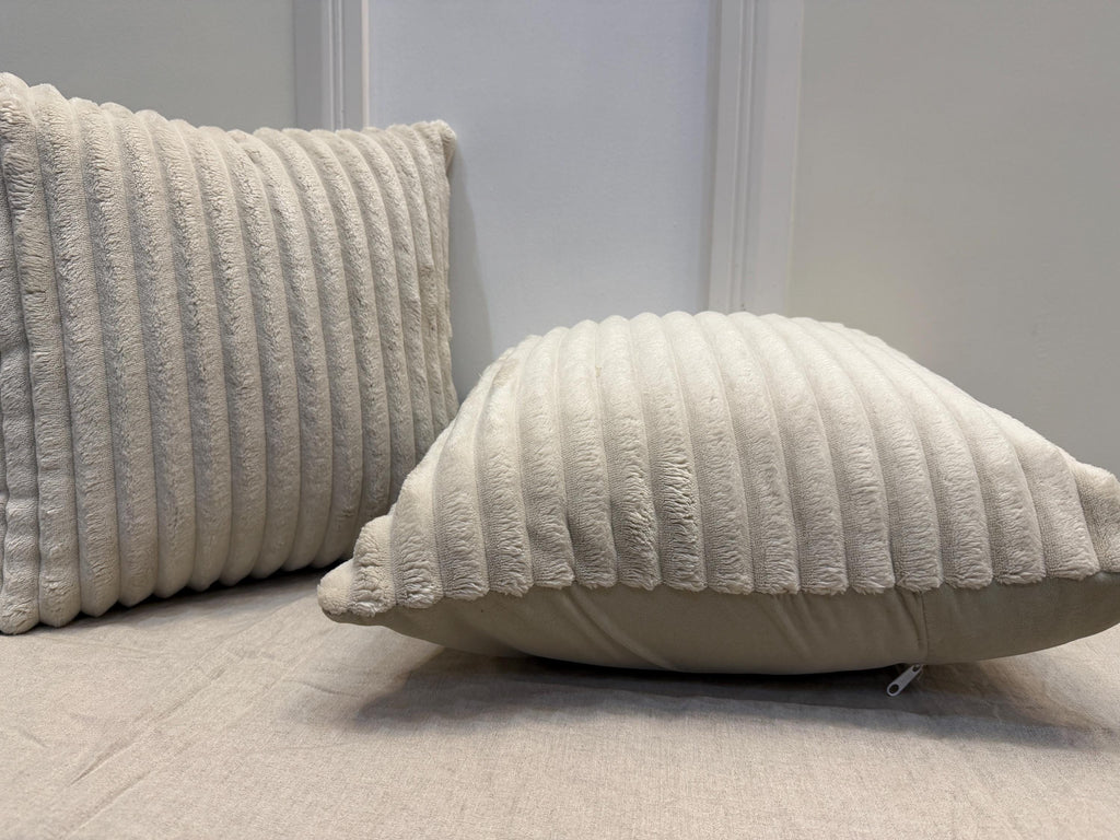 Ivory cream ribbed textured pillow cover - view 10