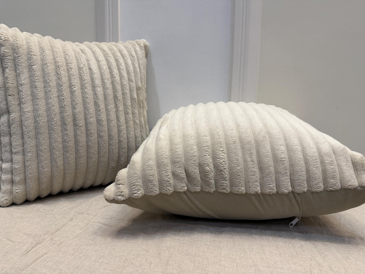 Ivory cream ribbed textured pillow cover - view 10