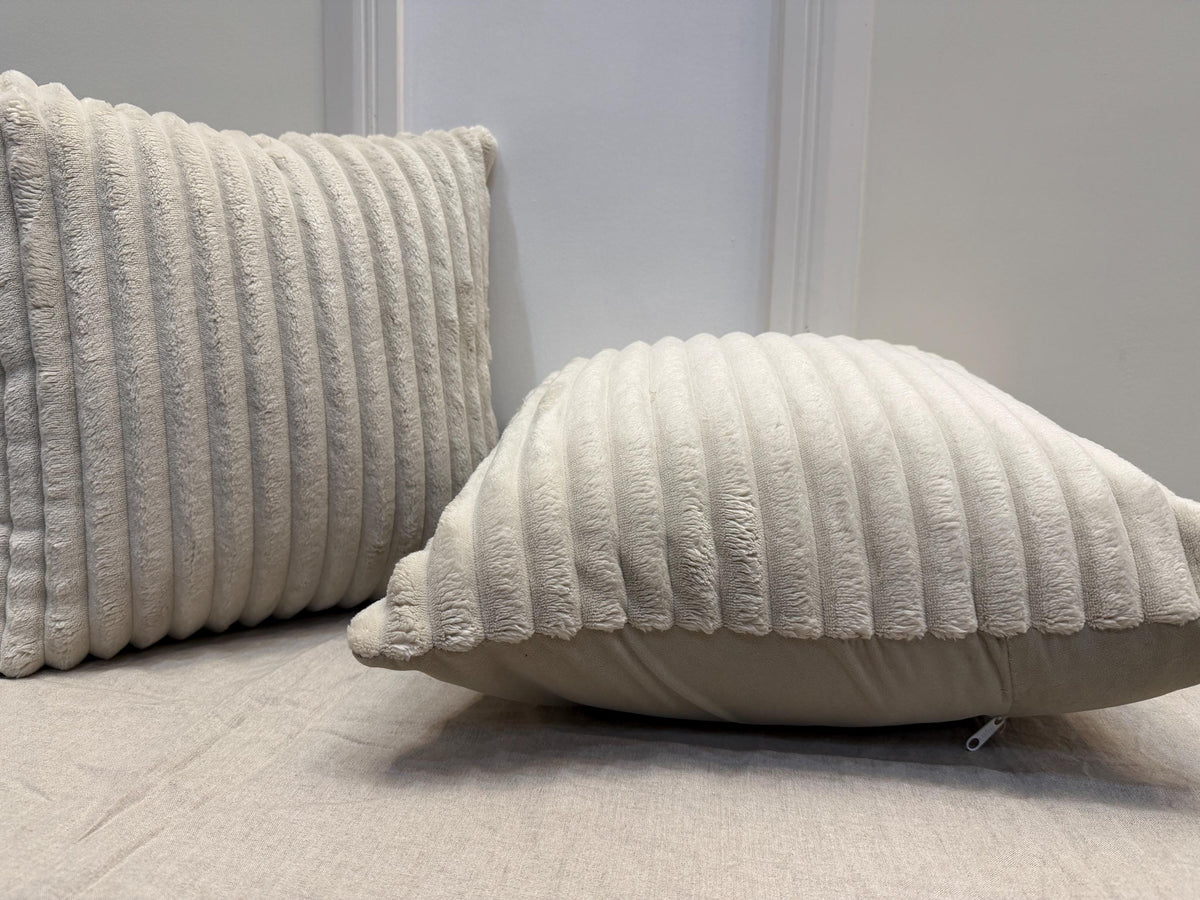 Ivory cream ribbed textured pillow cover - view 2
