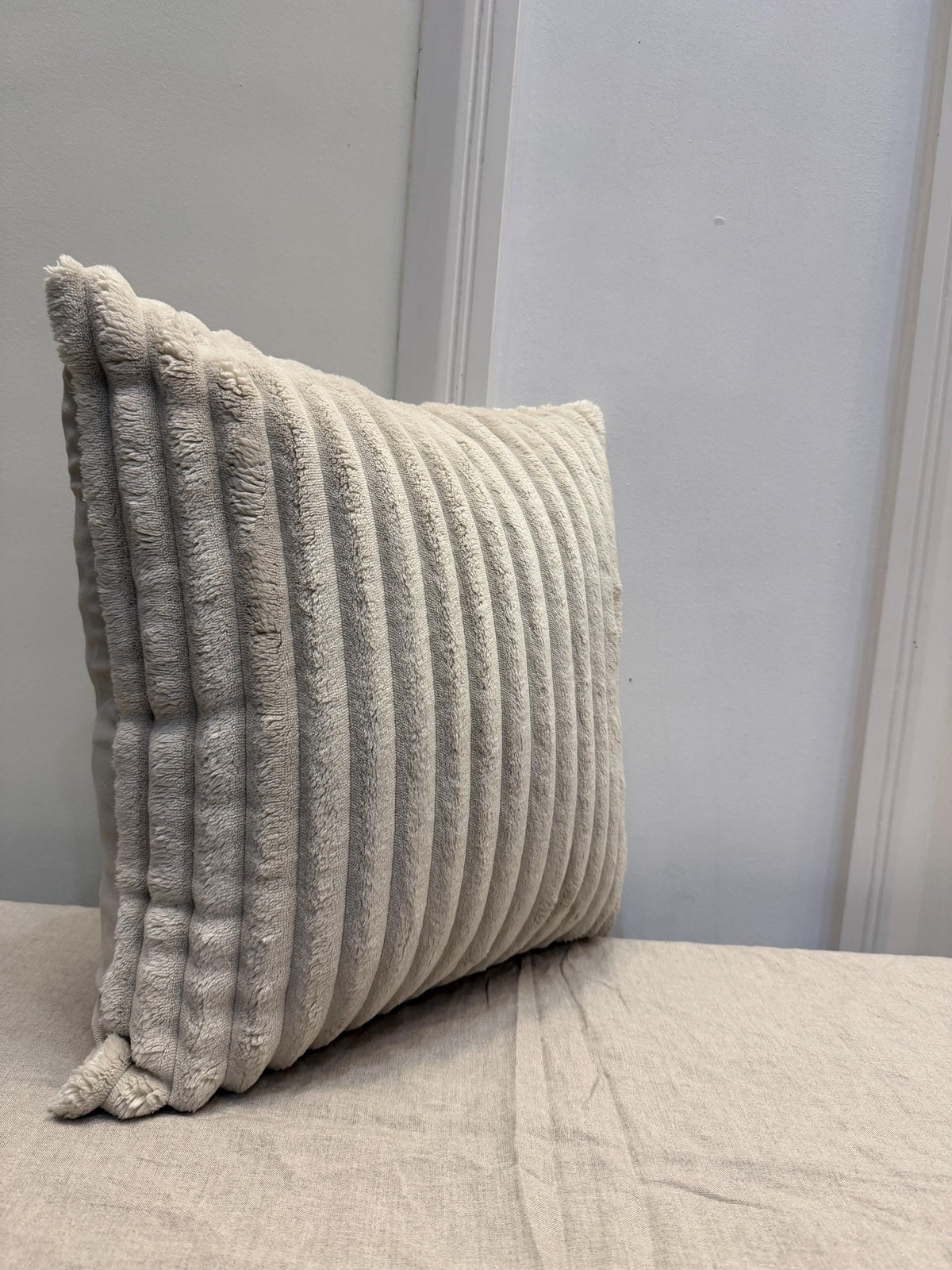 Ivory cream ribbed textured pillow cover - view 3
