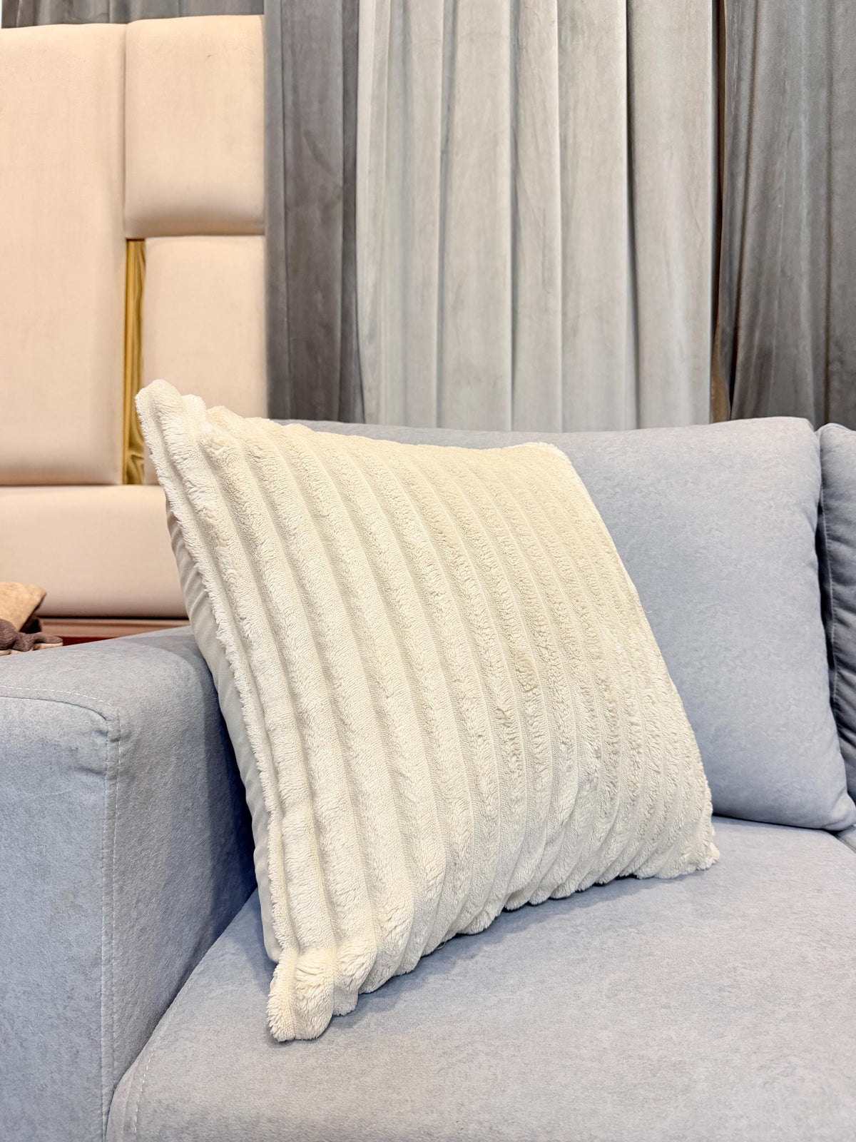Ivory cream ribbed textured pillow cover - view 4
