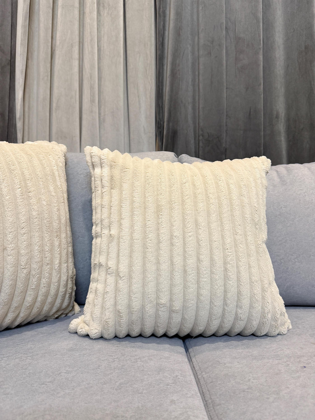 Ivory cream ribbed textured pillow cover - view 5