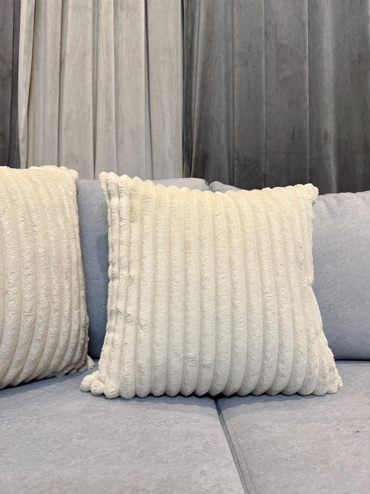 Ivory cream ribbed textured pillow cover - view 5