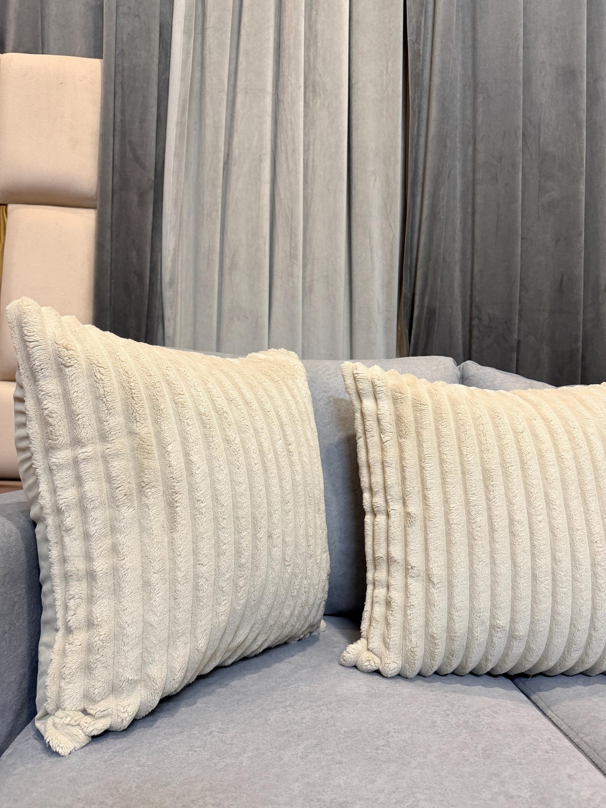 Ivory cream ribbed textured pillow cover - view 6