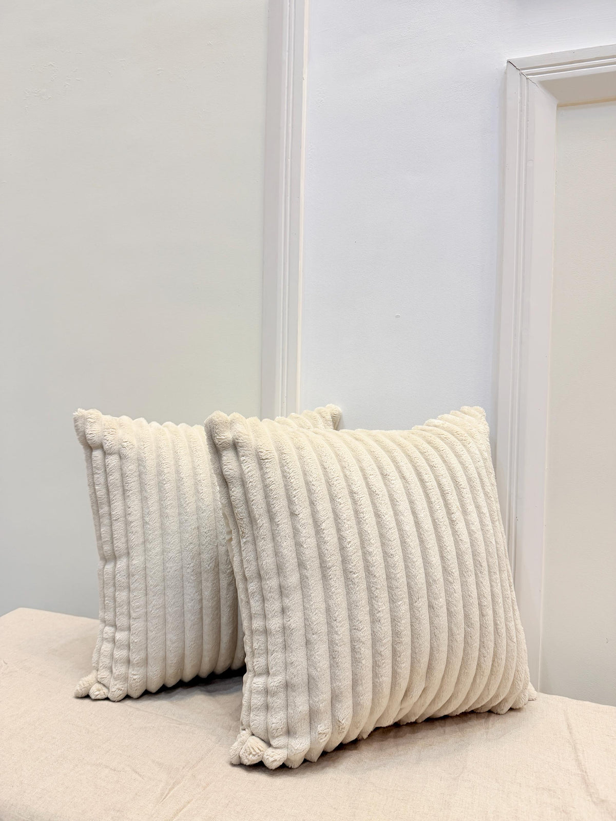 Ivory cream ribbed textured pillow cover - view 7