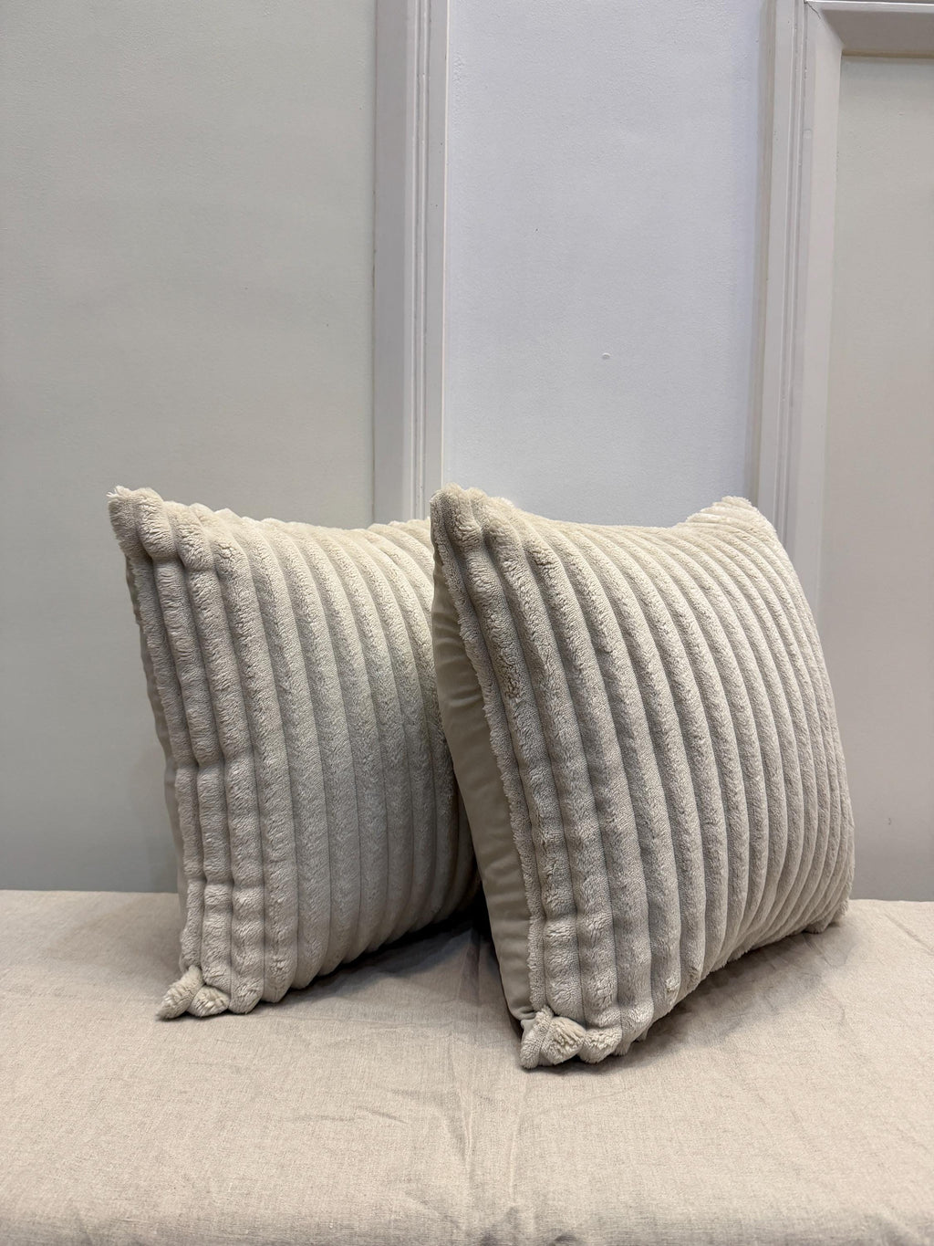 Ivory cream ribbed textured pillow cover - view 8
