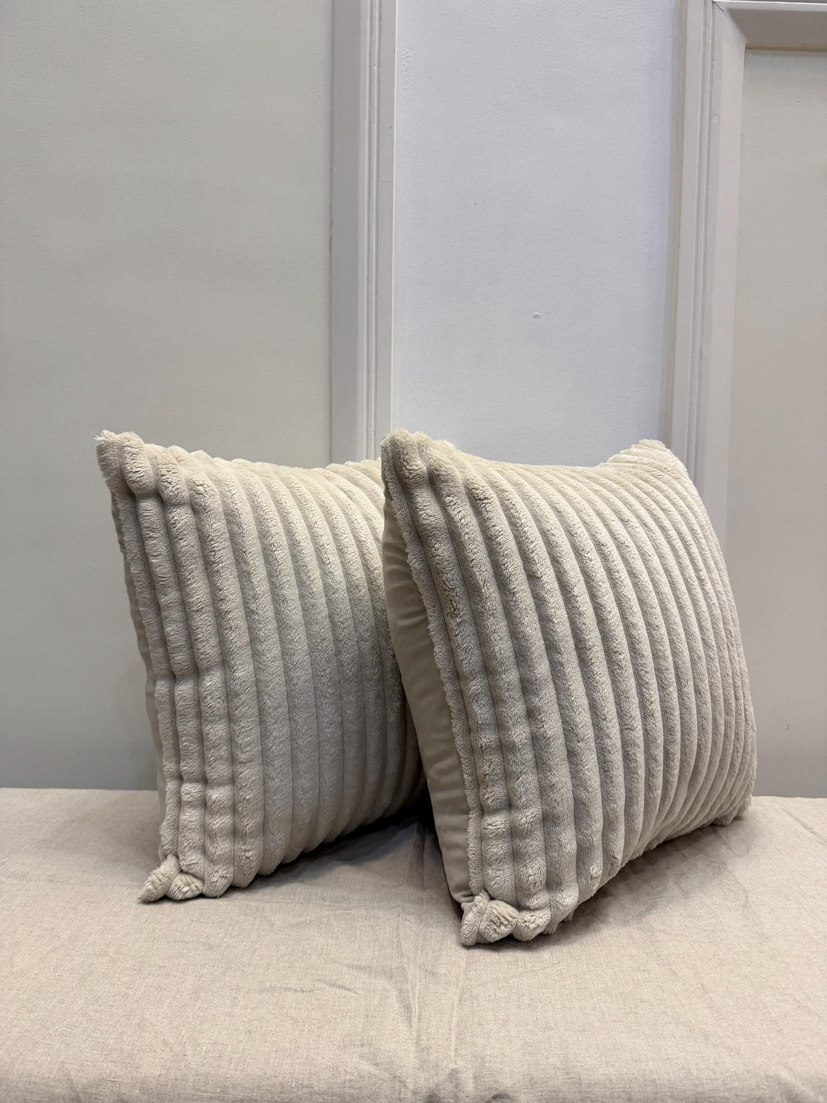 Ivory cream ribbed textured pillow cover - view 8