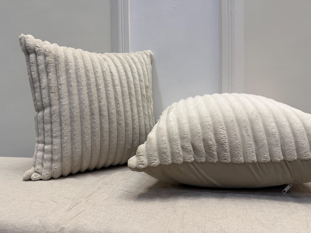 Ivory cream ribbed textured pillow cover - view 9