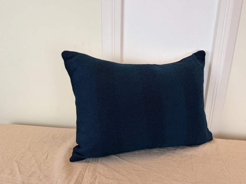 Navy blue textured woven pillow cover - view 10