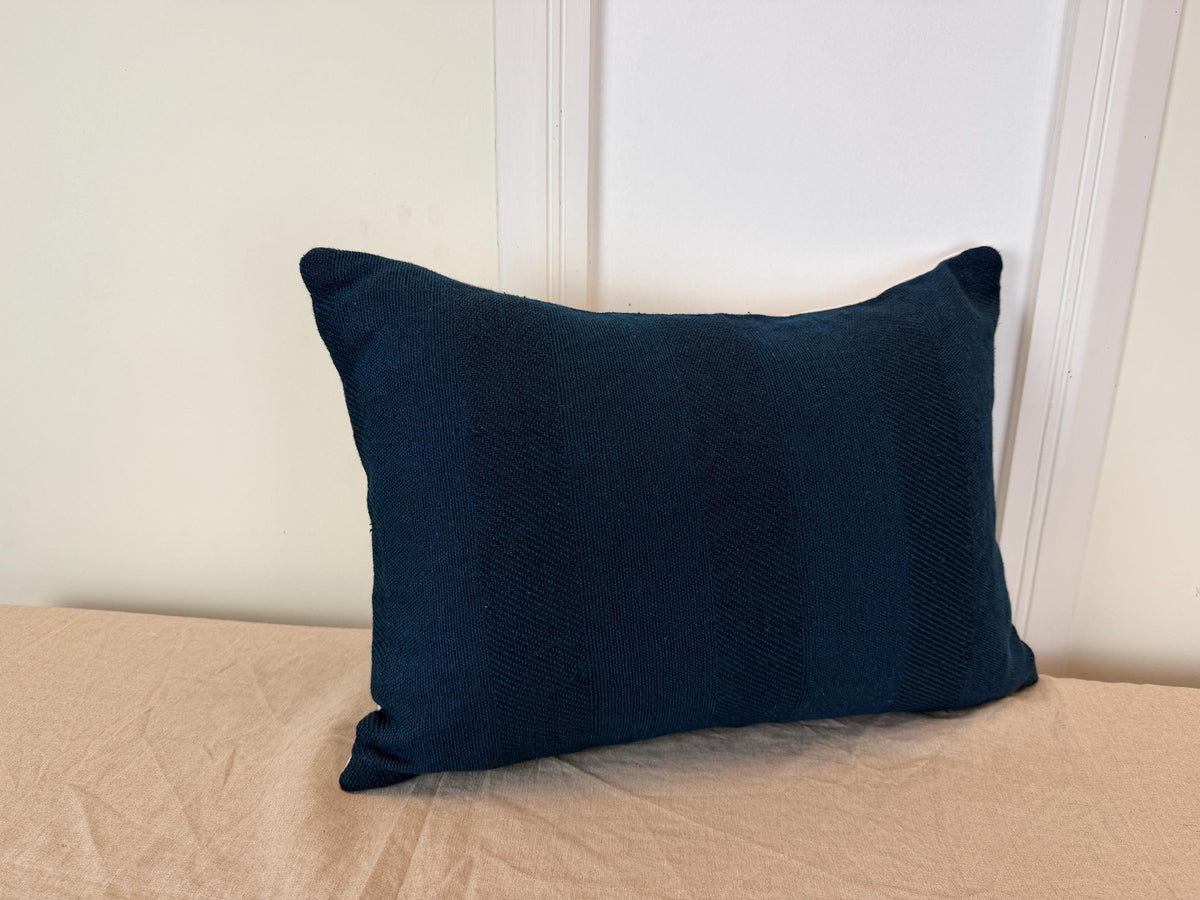 Navy blue textured woven pillow cover - view 10