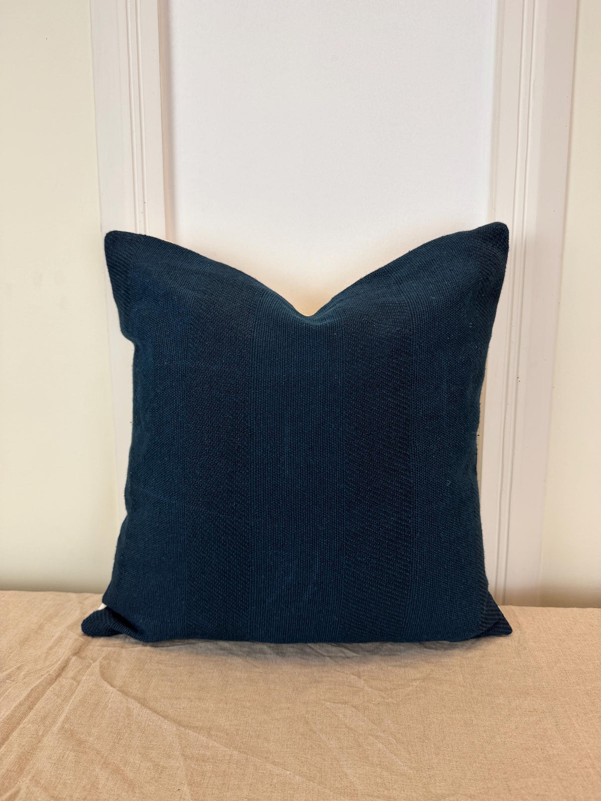 Navy blue textured woven pillow cover - view 2