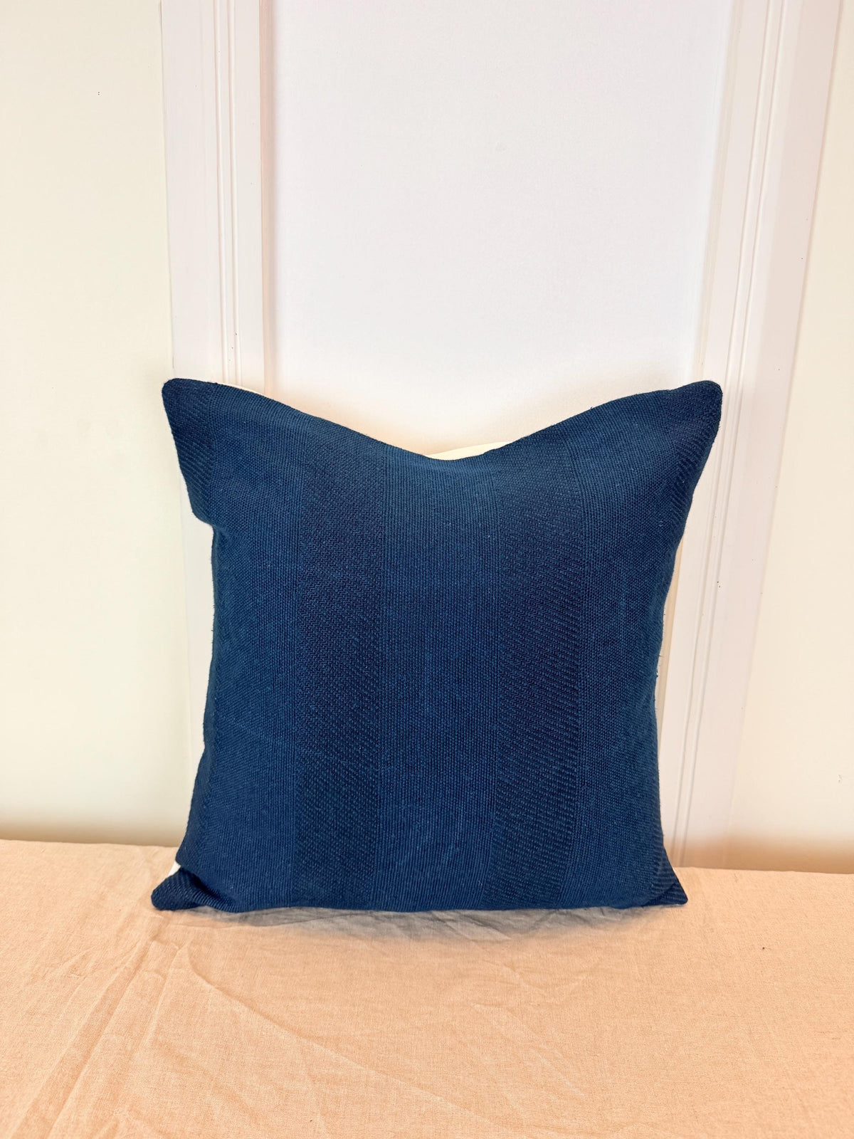 Navy blue textured woven pillow cover - view 3