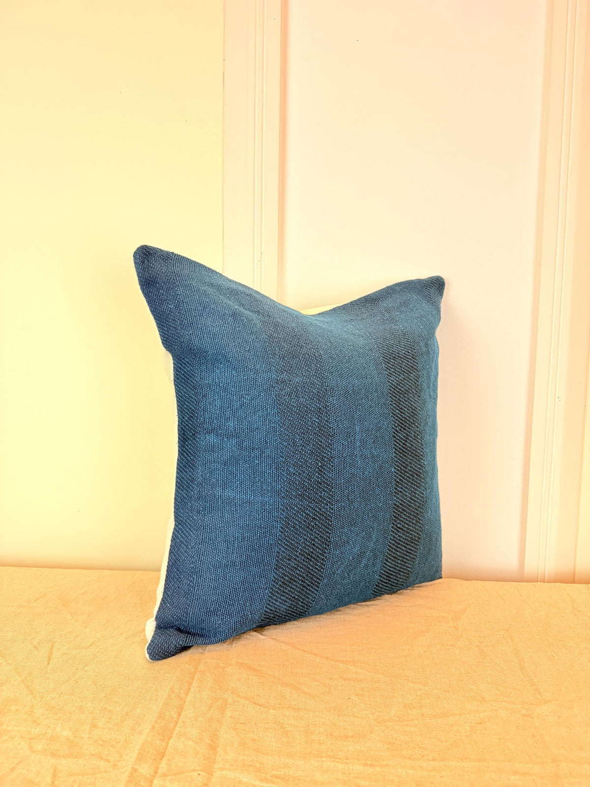 Navy blue textured woven pillow cover - view 4