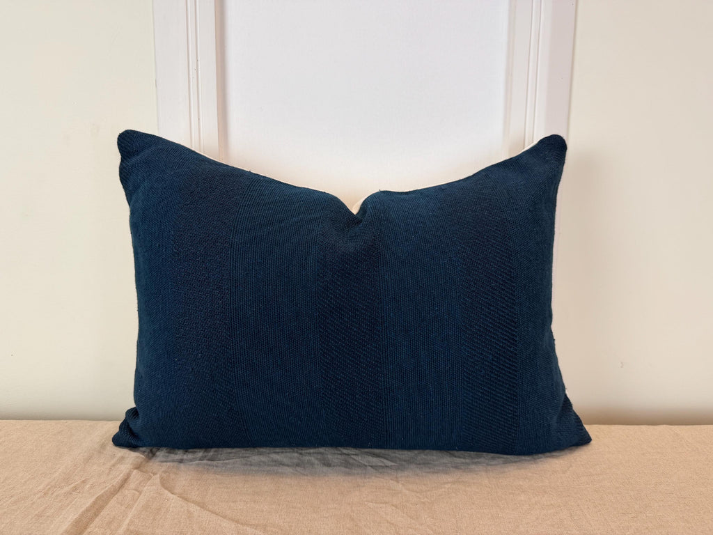 Navy blue textured woven pillow cover - view 5