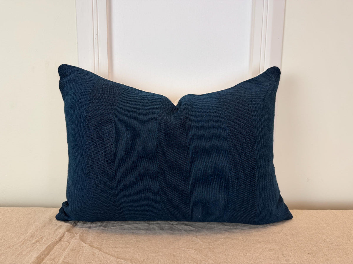 Navy blue textured woven pillow cover - view 5