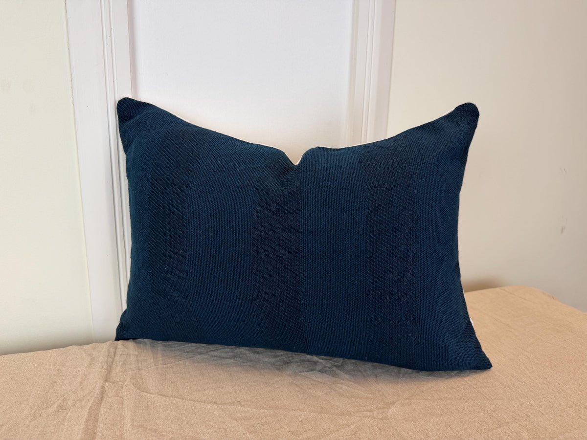 Navy blue textured woven pillow cover - view 6