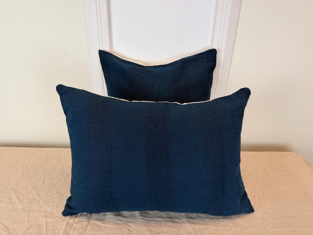 Navy blue textured woven pillow cover - view 7