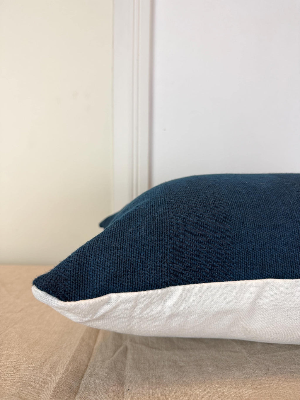 Navy blue textured woven pillow cover - view 8