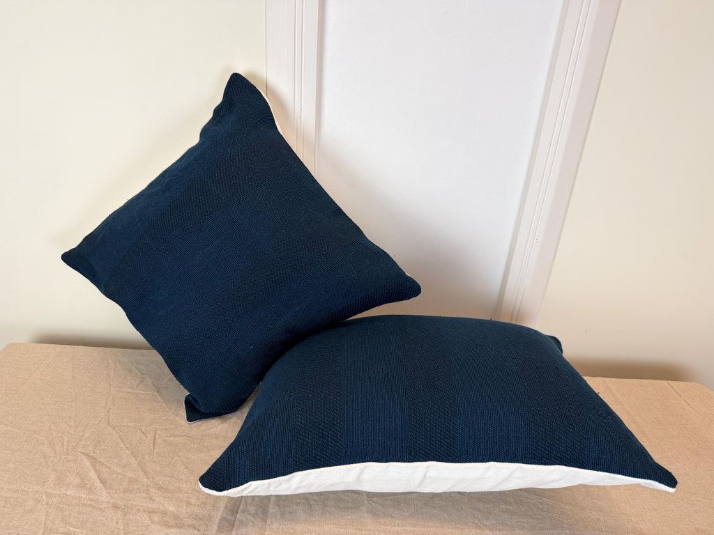 Navy blue textured woven pillow cover - view 9