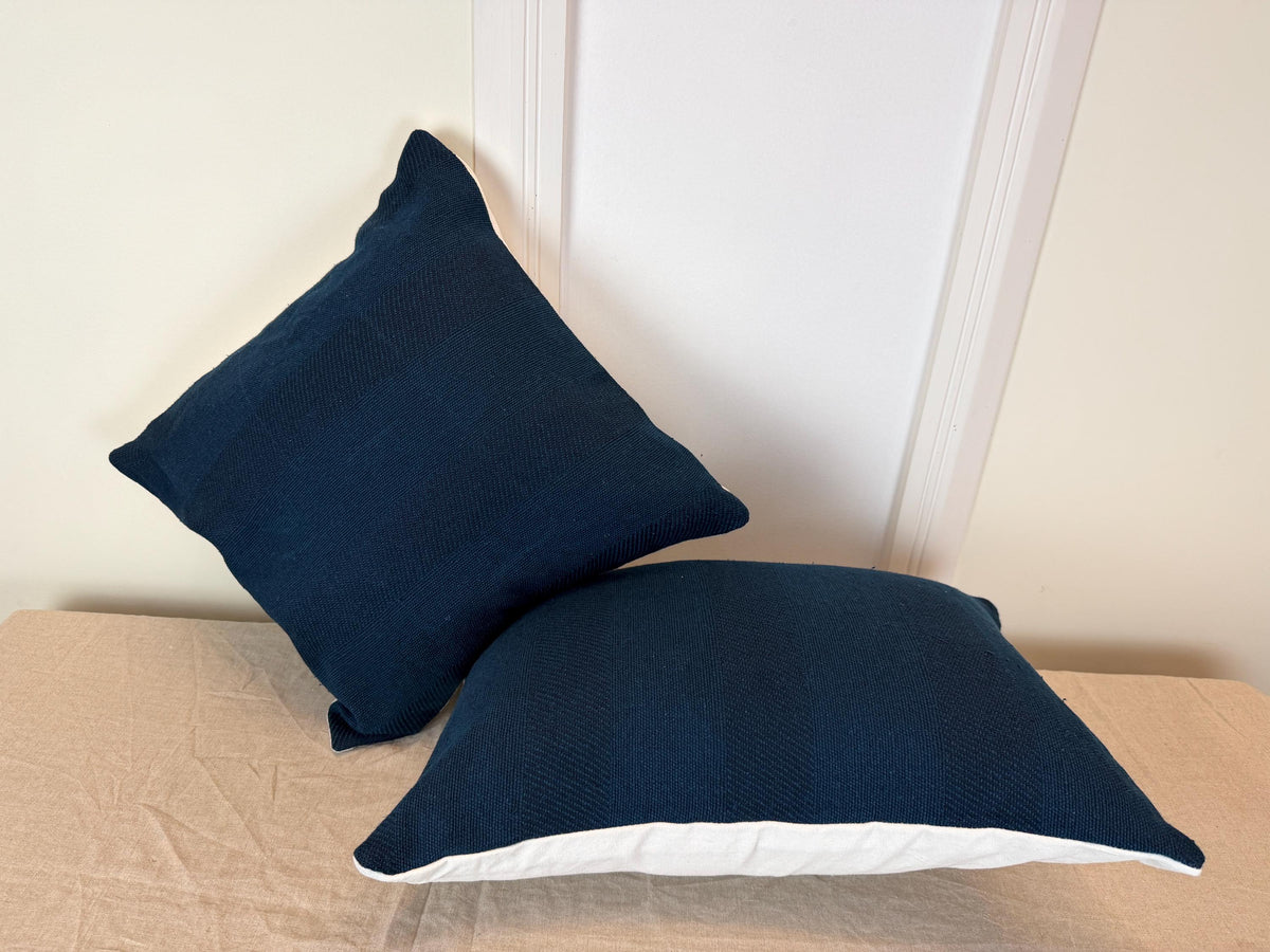 Navy blue textured woven pillow cover - view 9