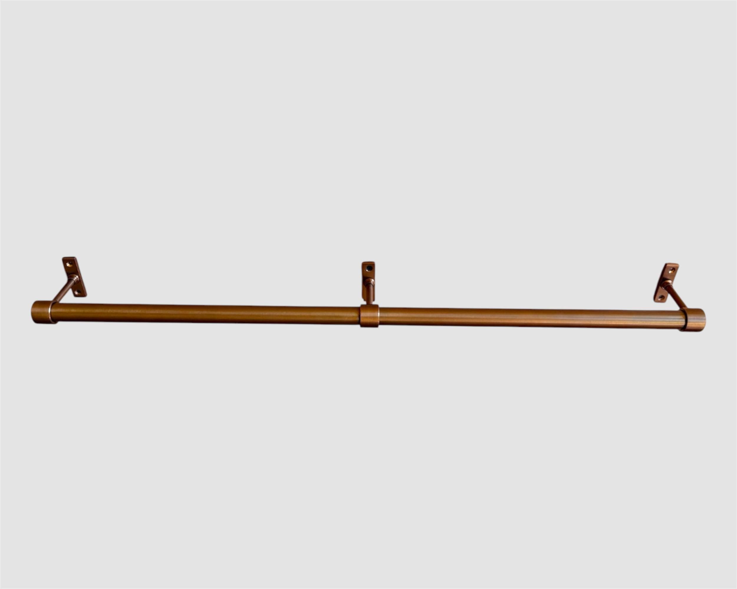 Unlacquered solid brass pot rail with S hooks, wall mounted - view 4