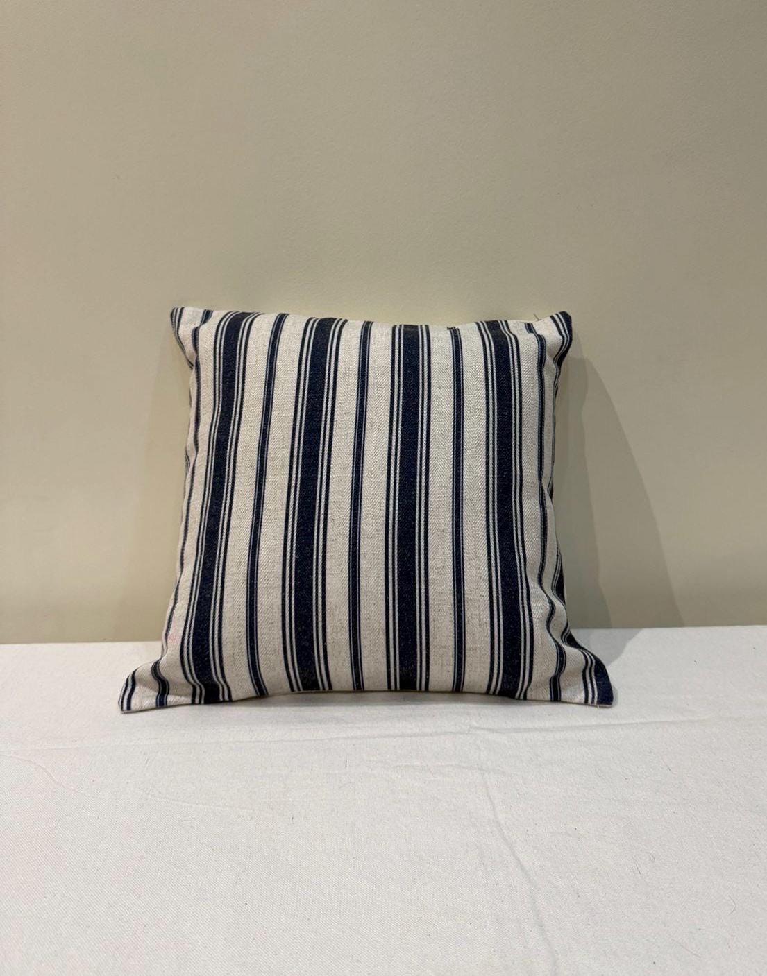Navy blue and beige ikat wool pillow cover - view 10