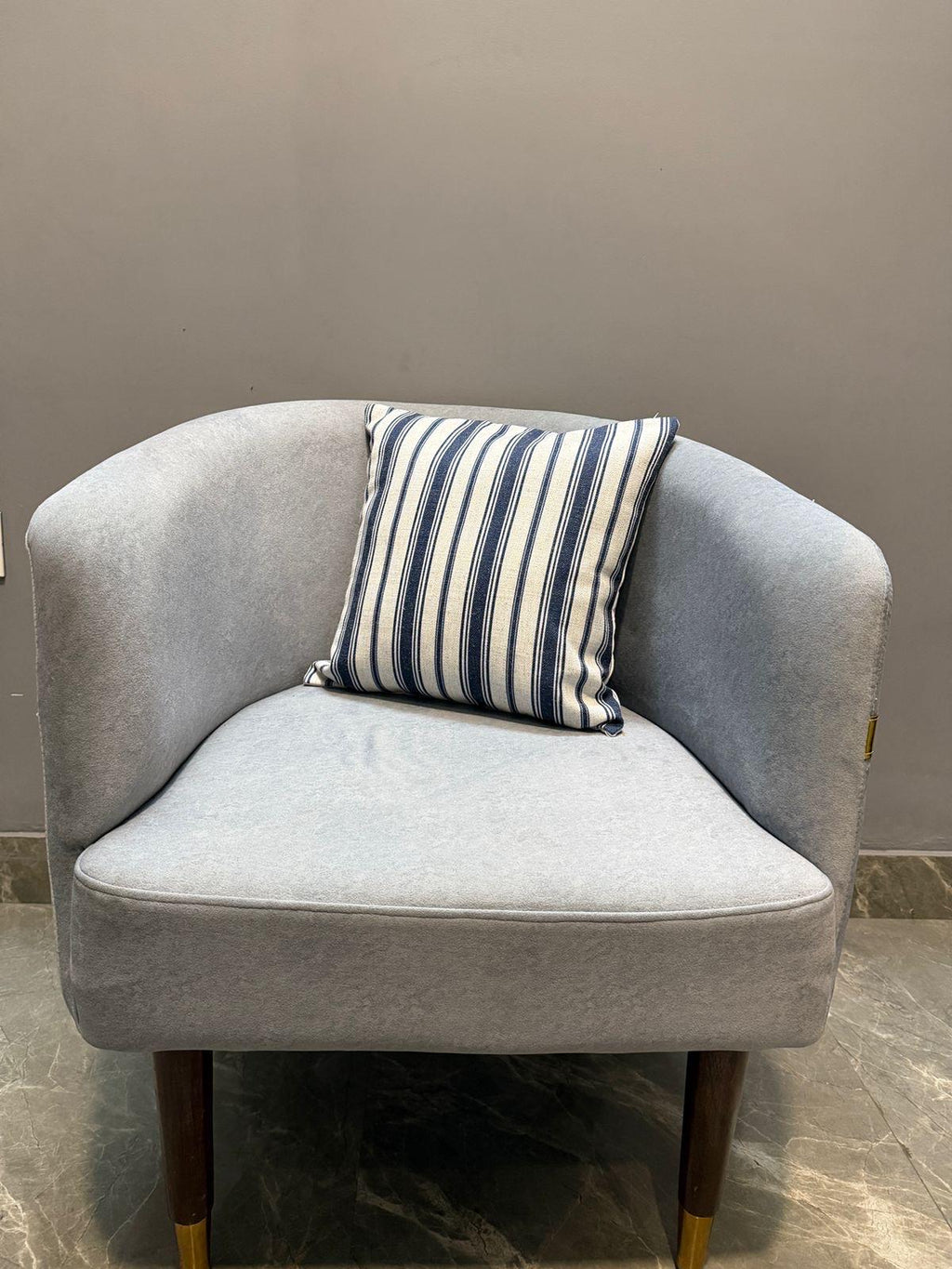 Navy blue and beige ikat wool pillow cover - view 2