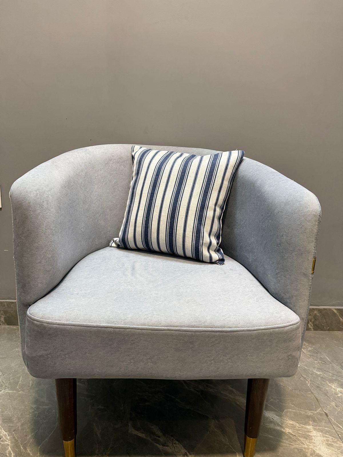 Navy blue and beige ikat wool pillow cover - view 2