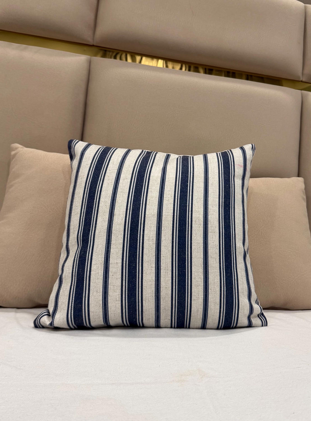 Navy blue and beige ikat wool pillow cover - view 3