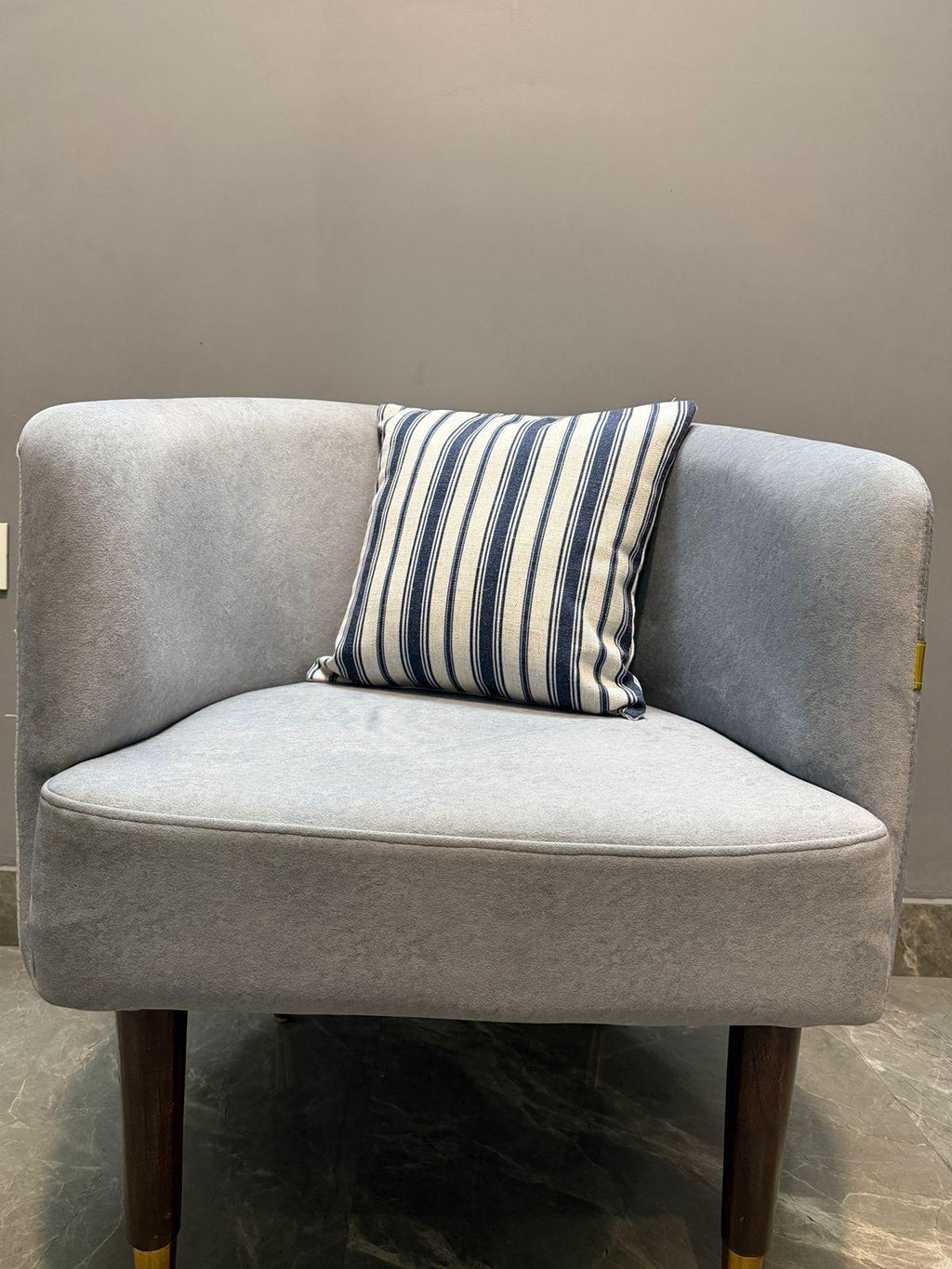 Navy blue and beige ikat wool pillow cover - view 4