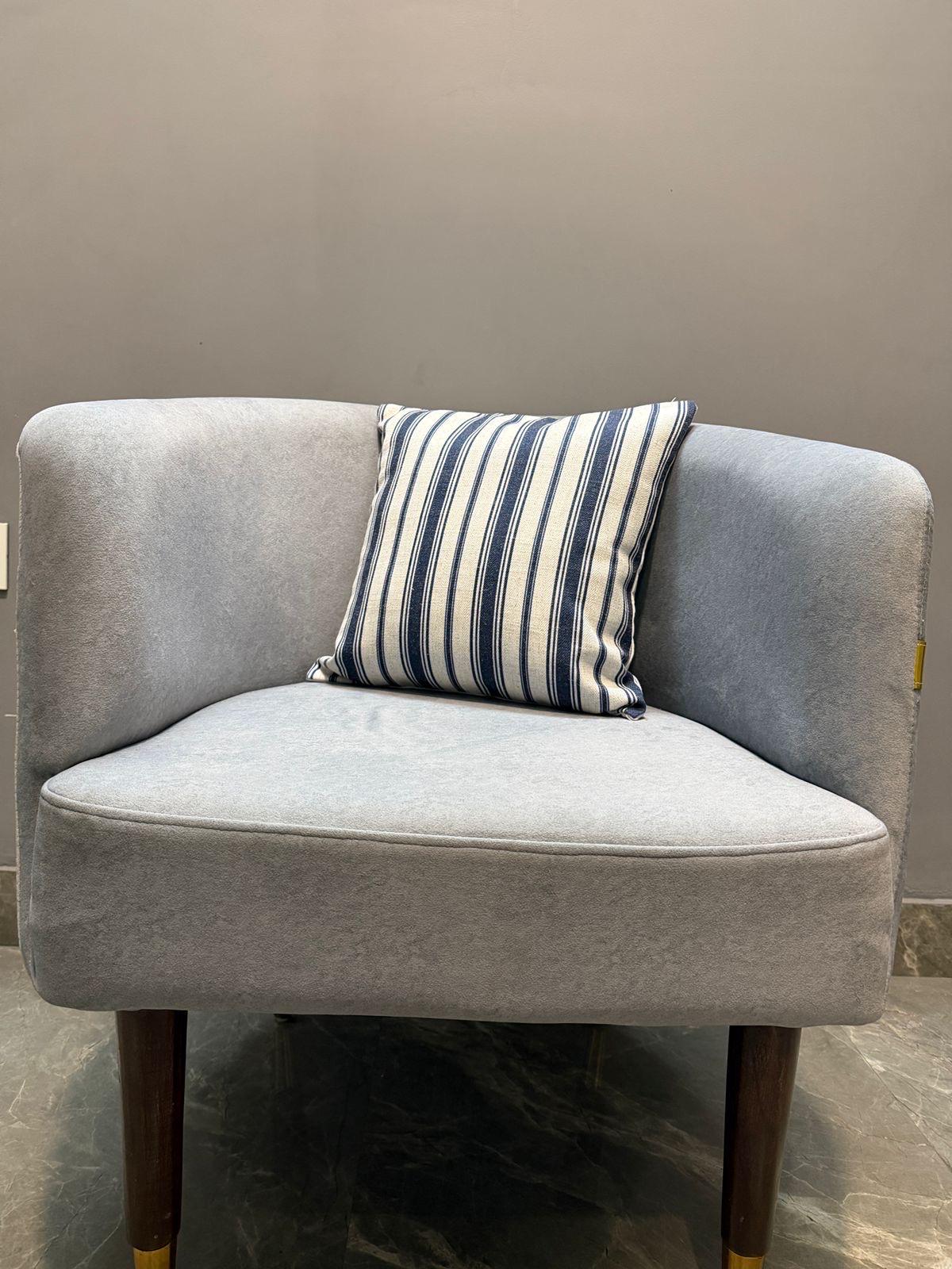 Navy blue and beige ikat wool pillow cover - view 4