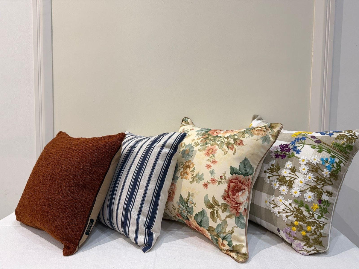 Navy blue and beige ikat wool pillow cover - view 7