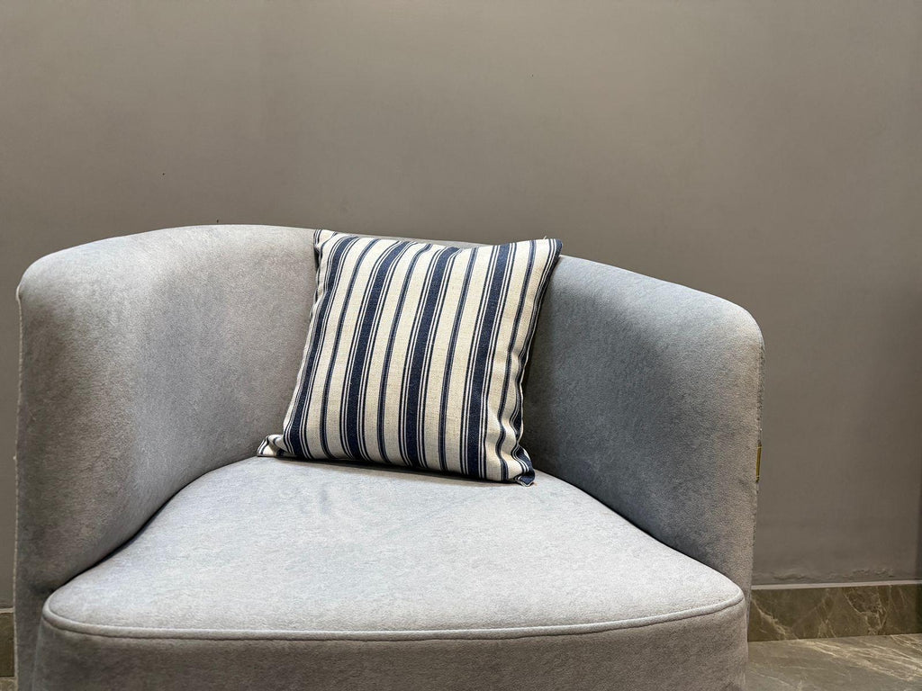 Navy blue and beige ikat wool pillow cover - view 9