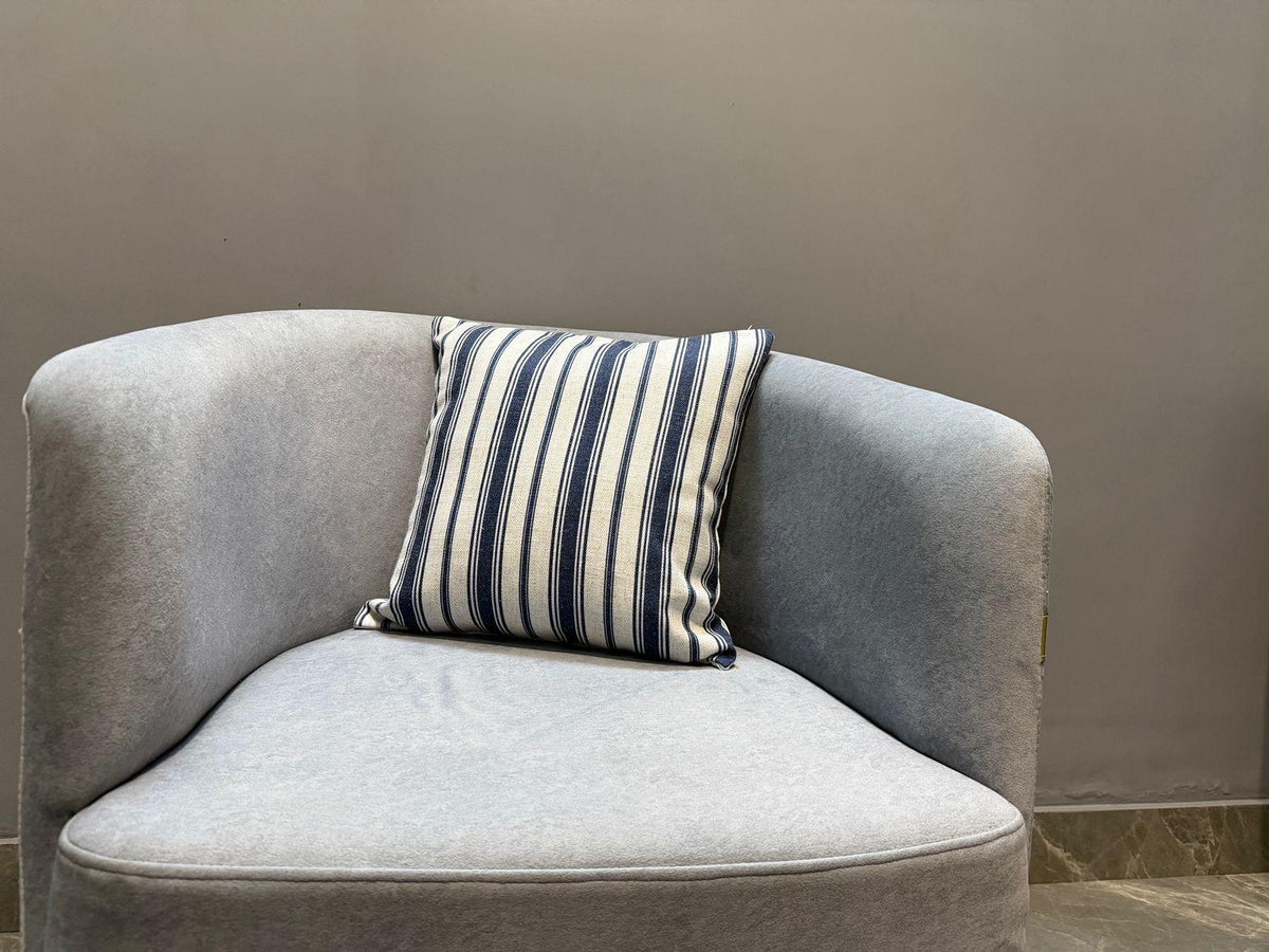 Navy blue and beige ikat wool pillow cover - view 9